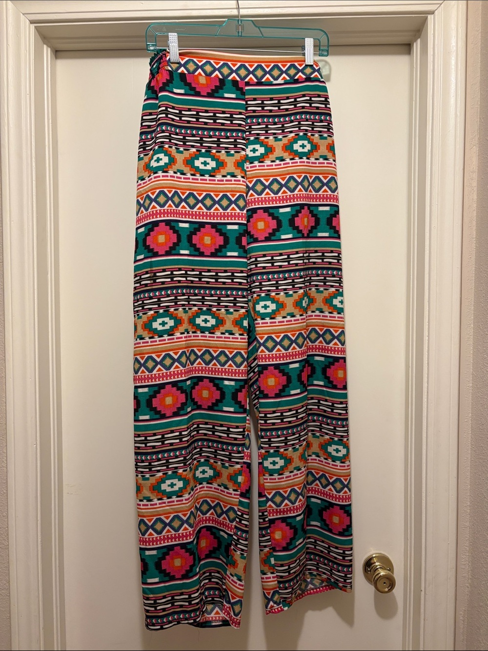 Sunny Taylor Teal & Multi Aztec Wide-Leg Pants